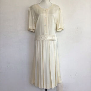Albert Nipon Women Vintage Elegant Cream Midi Dress Size 14